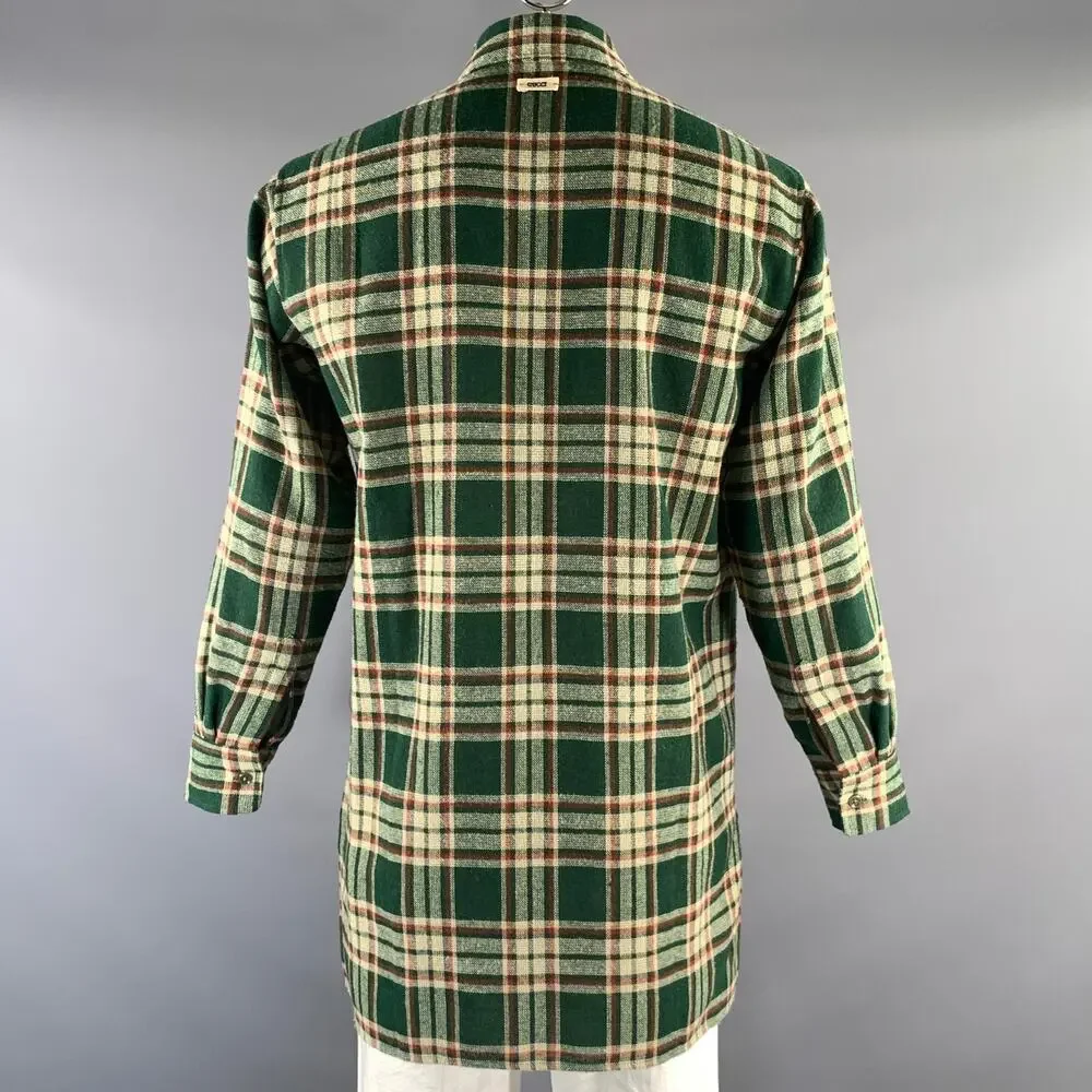GUCCI Size 38 Green Beige & Brown Plaid Wool Polyamide Long Sleeve Shirt